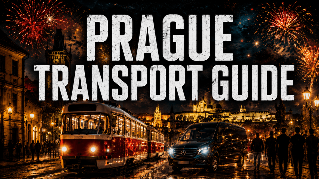 Prague transport guide for stag groups with tram, private van and fireworks at night