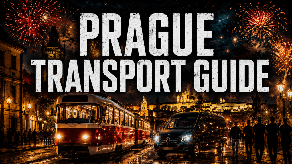 Prague transport guide for stag groups with tram, private van and fireworks at night
